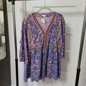 J. Jill Women's Size Large Flowy Blouse Garden Refresh Floral Pattern 3/4 Sleeve